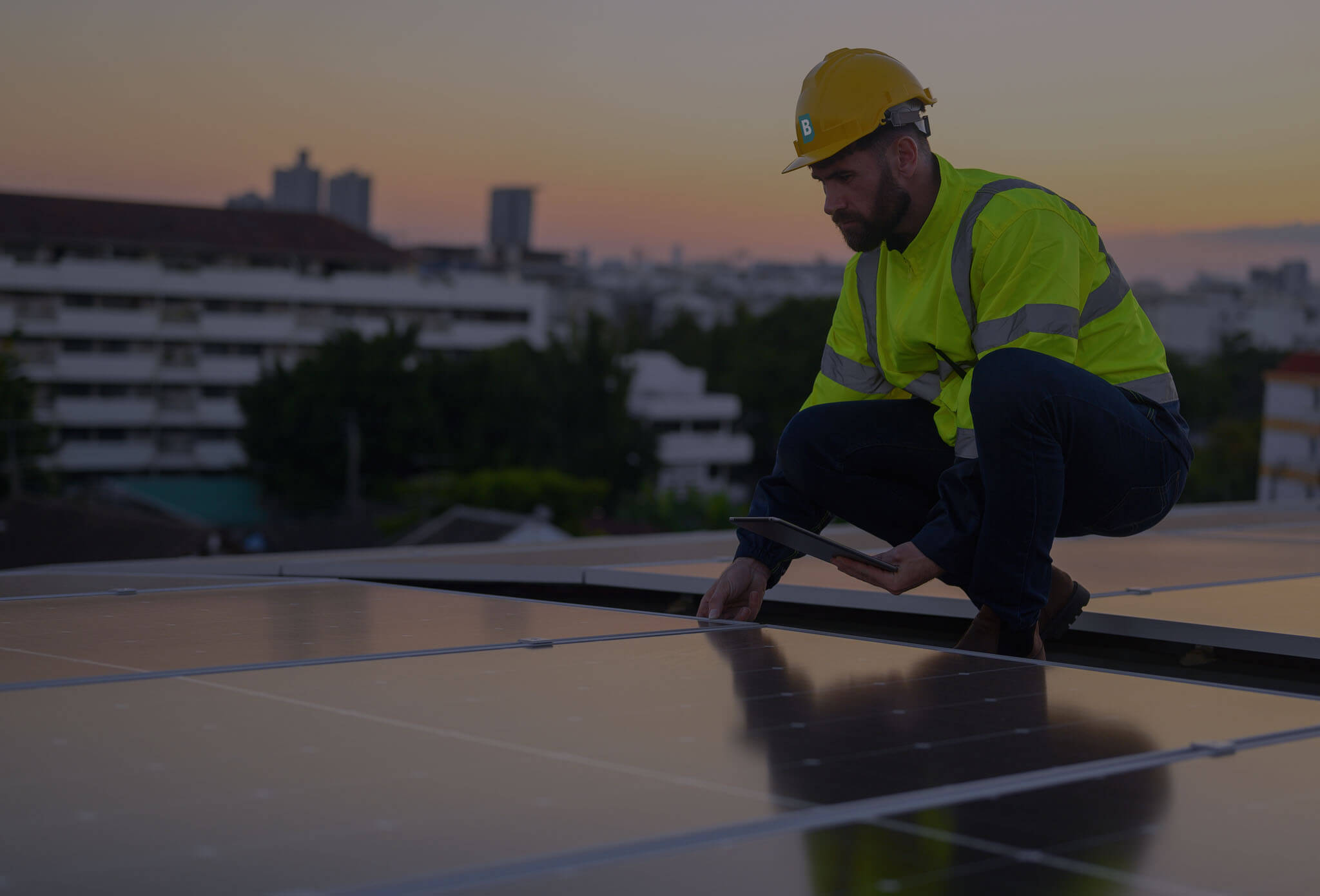 man checking building exterior